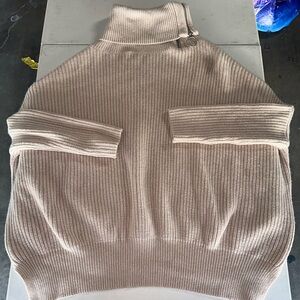 All Saints Ribbed Turtleneck Sweater in Light Beige